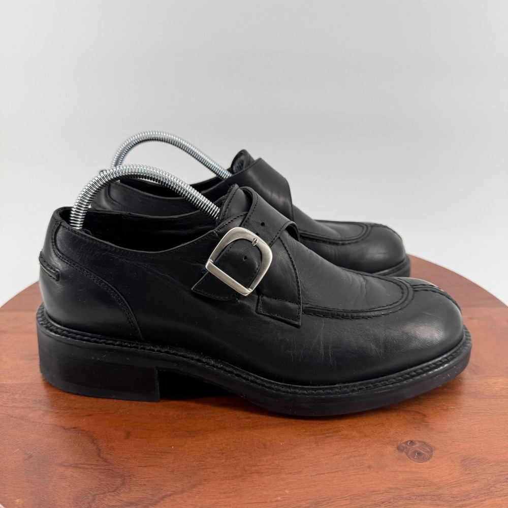 Kenneth Cole New York Mens Black Leather Monk Strap Loafers Made in Italy 9.5